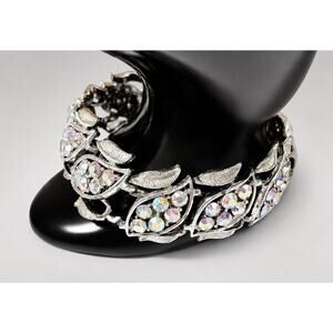 Coro AB Rhinestone Leaf Bracelet Silver Tone Mid Century 7" Vintage sbr-20